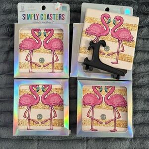 Simply Southern Set of 4 Flamingo Simply Coasters New Waterproof Stone Cork